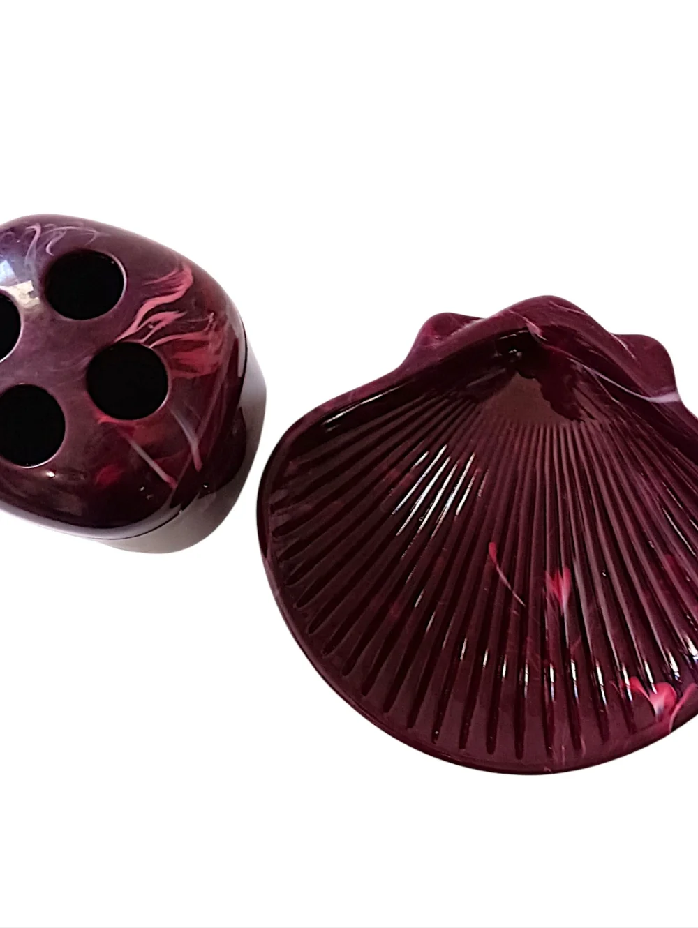 Vtg‎ Marbled Plastic Toothbrush Holder Soap Dish Wine Pink Color Retro Bathroom